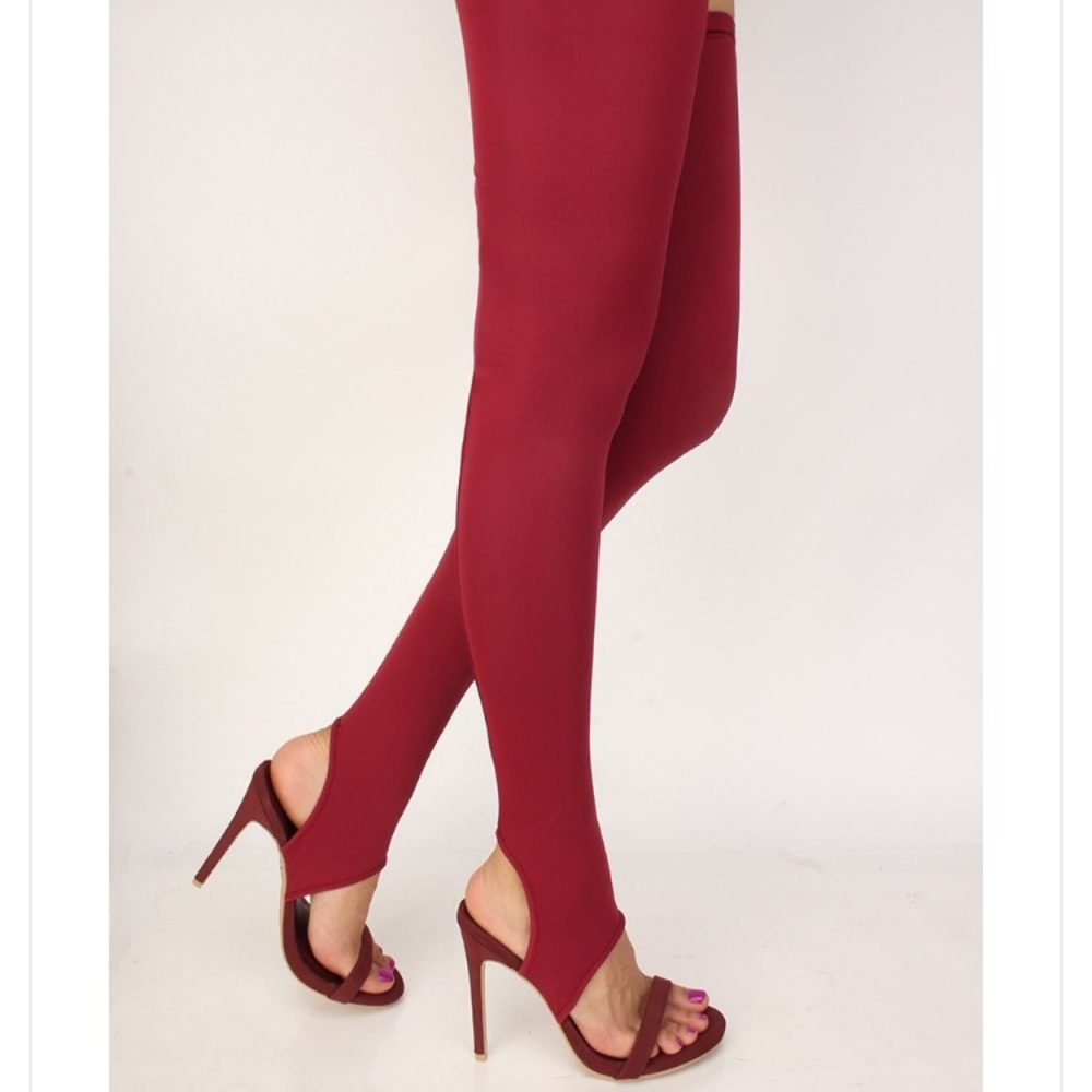 Burgundy red thigh high sock sandal heel